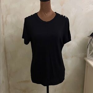 Catherine Malandrino Black Short Sleeve Top with Button Accents
